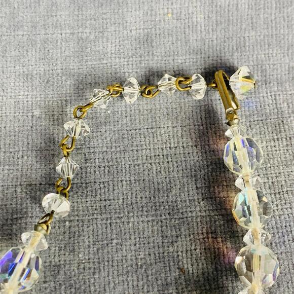 Vintage 1950s Mid Century Choker Necklace Clear Crystal Beads Adjustable Length - Picture 6 of 8